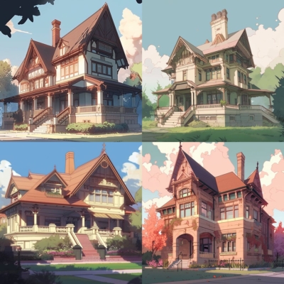 a castle like building with people in front of a house